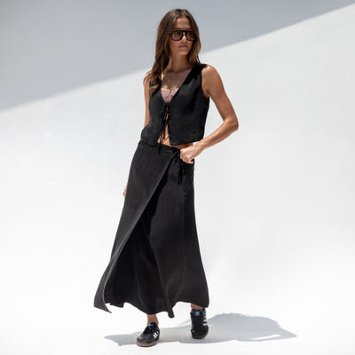 Journey Tie Top + Journey Wrap Skirt - Jet (Size S)