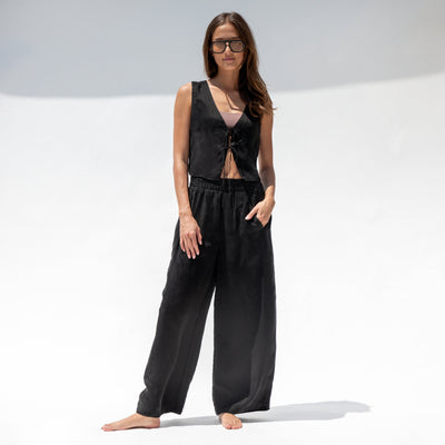 Journey Tie Top + Day Trip Pant - Jet (Size S)