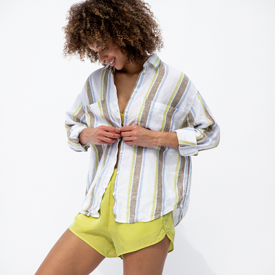 Getaway Button Down - Tidal Stripe Wild + Day Trip Short - Sour (Size S)