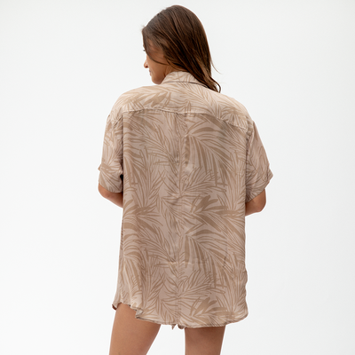 Day Trip Button Down - Petite Palm Fronds Tan (Size S)