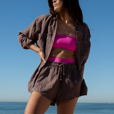 Tubular Top - Hot + Getaway Button Down + Getaway Short - Stormy (Size S)