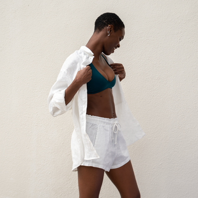 Plunge Top - Deep End + Getaway Button Down + Getaway Short - Coconut (Size S)