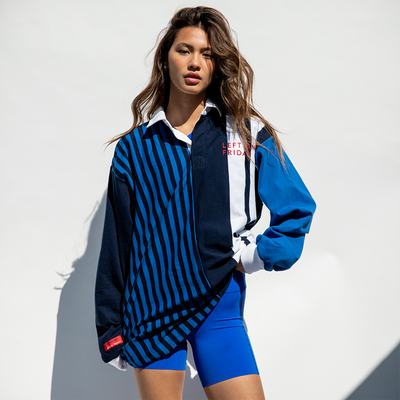 League Shirt - Navy / White Multi Stripe (Size S/M) + Super Moves Short - First Place (Size S)