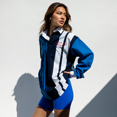 League Shirt - Navy / White Multi Stripe (Size S/M) + Super Moves Short - First Place (Size S)