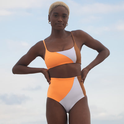 Pool Days Top *Part Waves - Popsicle (Orange) / Tan Lines (Brown) (Size S) + Hi Tide Bottom *Party Waves - Popsicle (Orange) / Tan Lines (Brown) (Size S) 