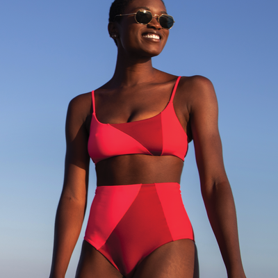 Pool Days Top *Part Waves - Rescue (Neon Red)/ Sweet Chili Heat (Red) (Size S) + Hi Tide Bottom *Party Wvaes - Rescue (Neon Red)/ Sweet Chili Heat (Red) (Size S) 